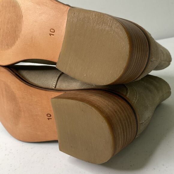 Diba True Caspian Suede Distressed Pull-On Bootie Low Stack Heel Square Toe Beig - Picture 8 of 16